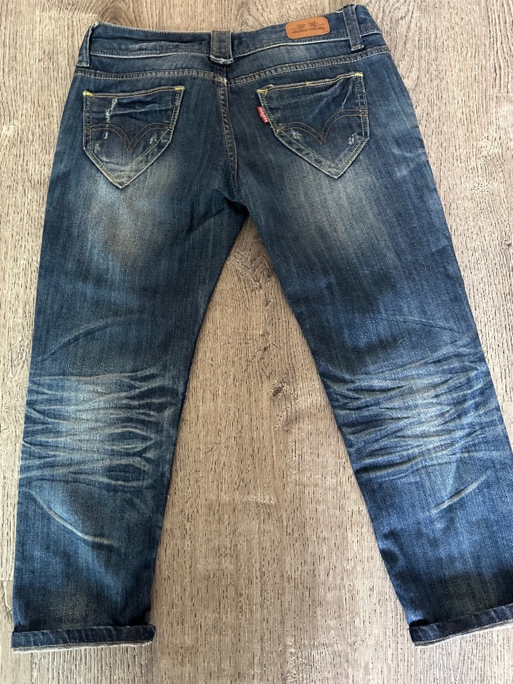 Someone Jeans By Tung Yi Y2K petal pusher style distressed Denim. Rare!